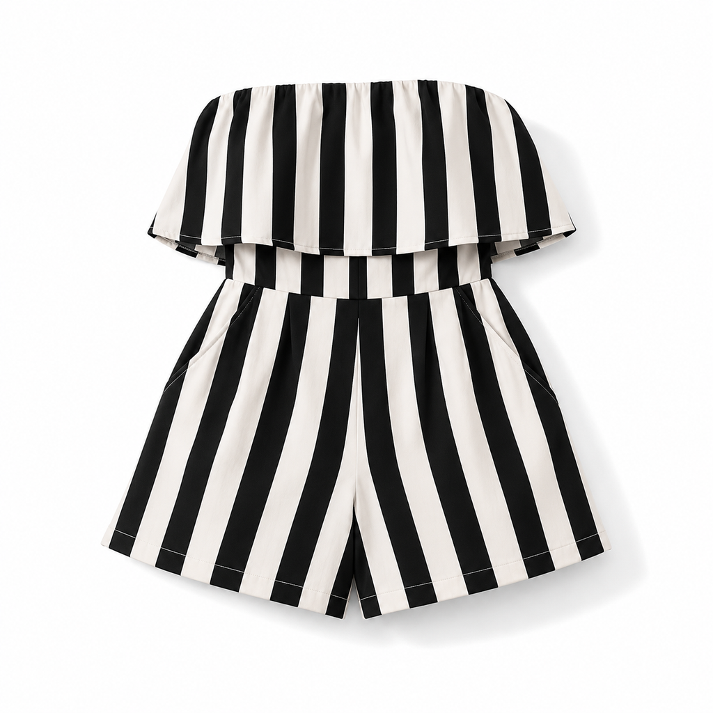 Striped Strapless Pocket Romper - White Black - Product Image 3