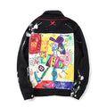 Men's Graffiti Print Denim Jacket - Black - Product Image 4