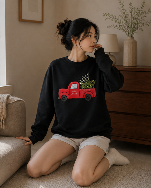 Christmas Truck Crewneck Sweatshirt - Dark Heather - Product Image 2