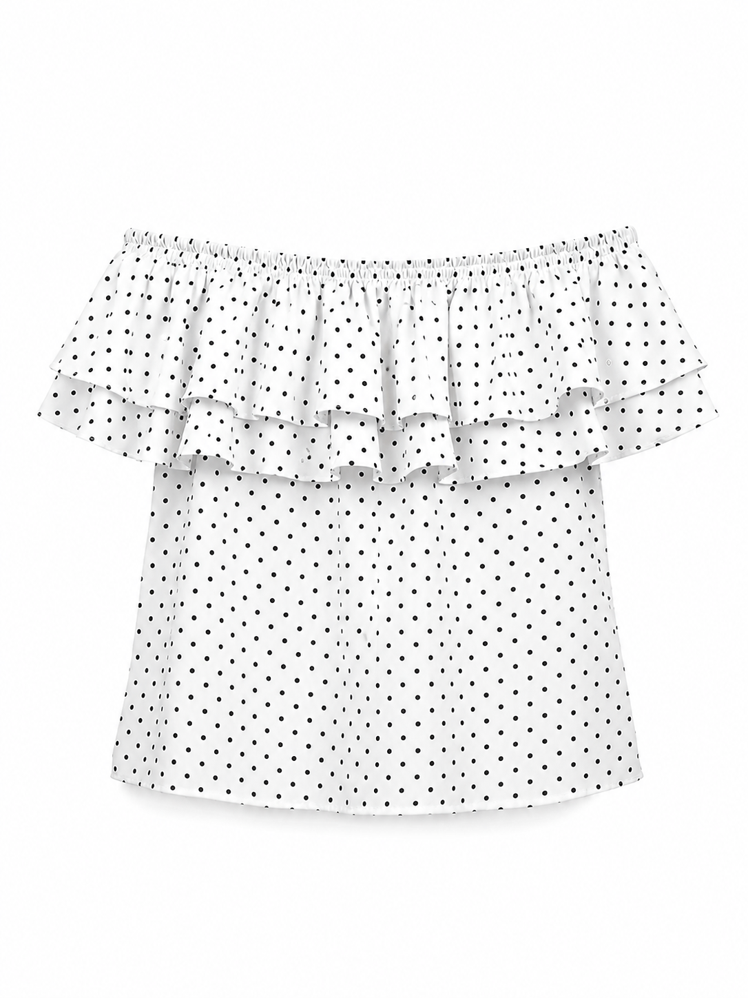 Polka Dot Ruffle Off-Shoulder Blouse - White - Product Image 5
