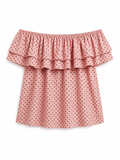 Polka Dot Ruffle Off-Shoulder Blouse - White - Product Image 6