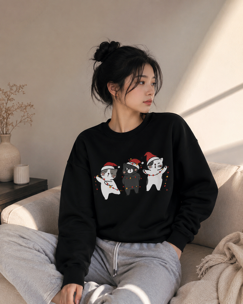 Cute Cats Christmas Crewneck Sweatshirt - Black - Product Image 2