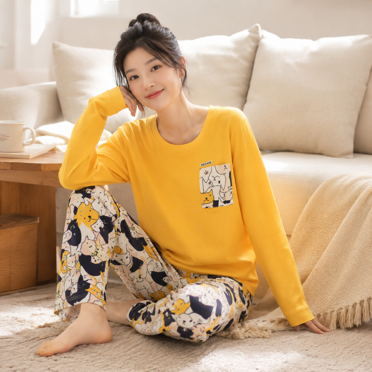 Women's Cozy Long-Sleeve Pajama Set - Yellow - Product Image 3