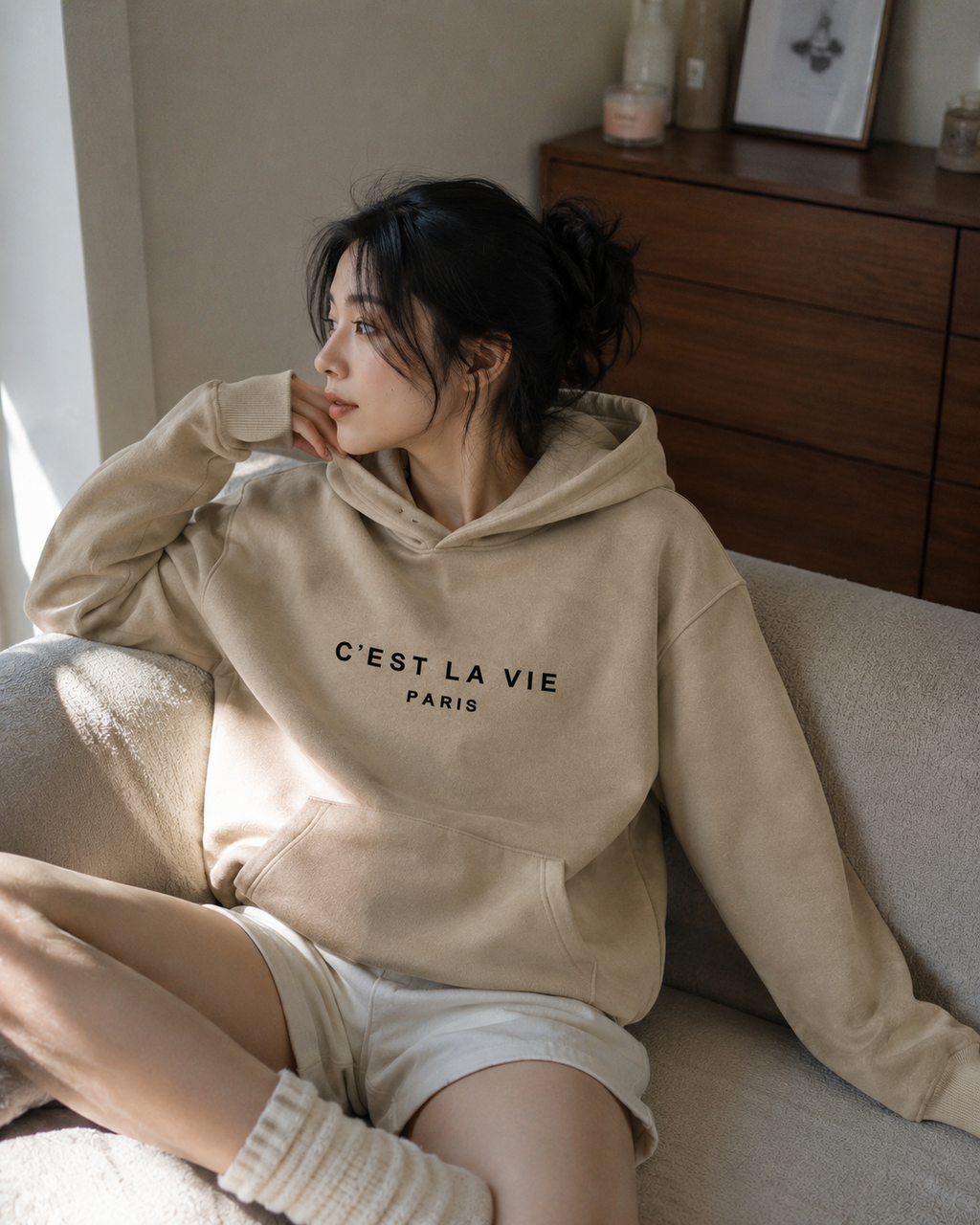 Women's Letter Print Streetwear Hoodie - White - Product Image 3
