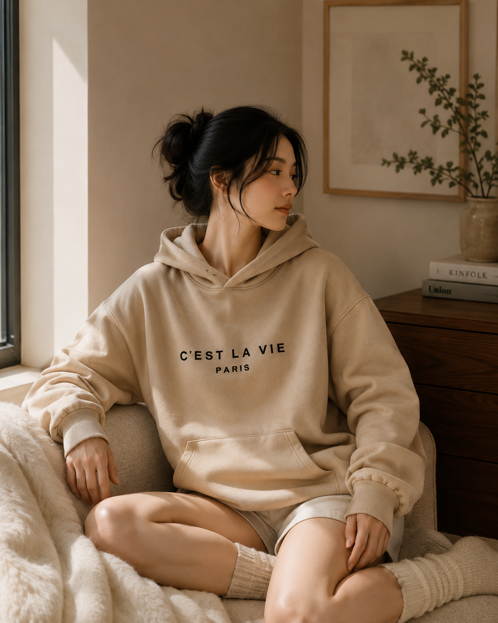 Women's Letter Print Streetwear Hoodie - White - Product Image 2
