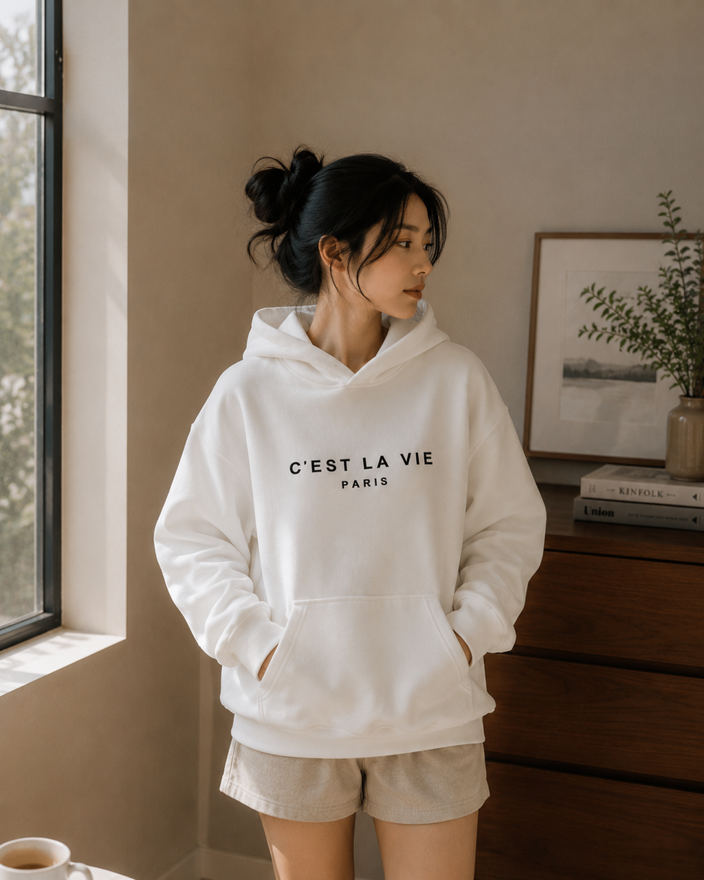 Women's Letter Print Streetwear Hoodie - White - Product Image 1