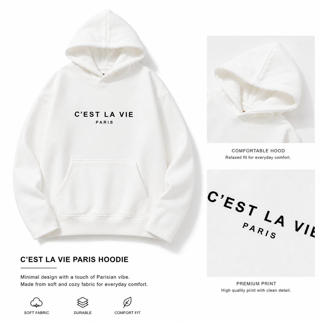 Women's Letter Print Streetwear Hoodie - White - Product Image 4