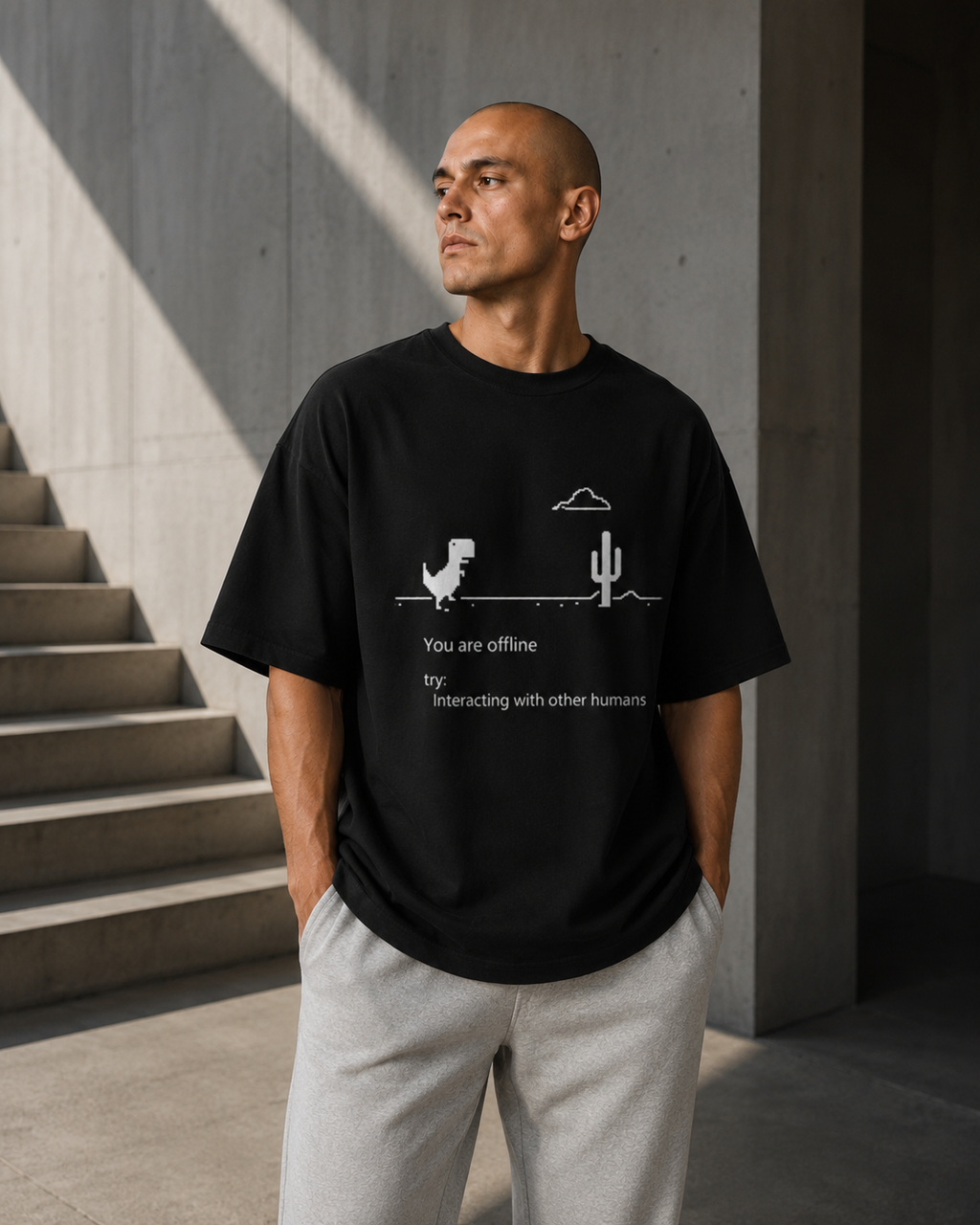 Men's Loose-Fit Graphic T-Shirt - White - Product Image 3