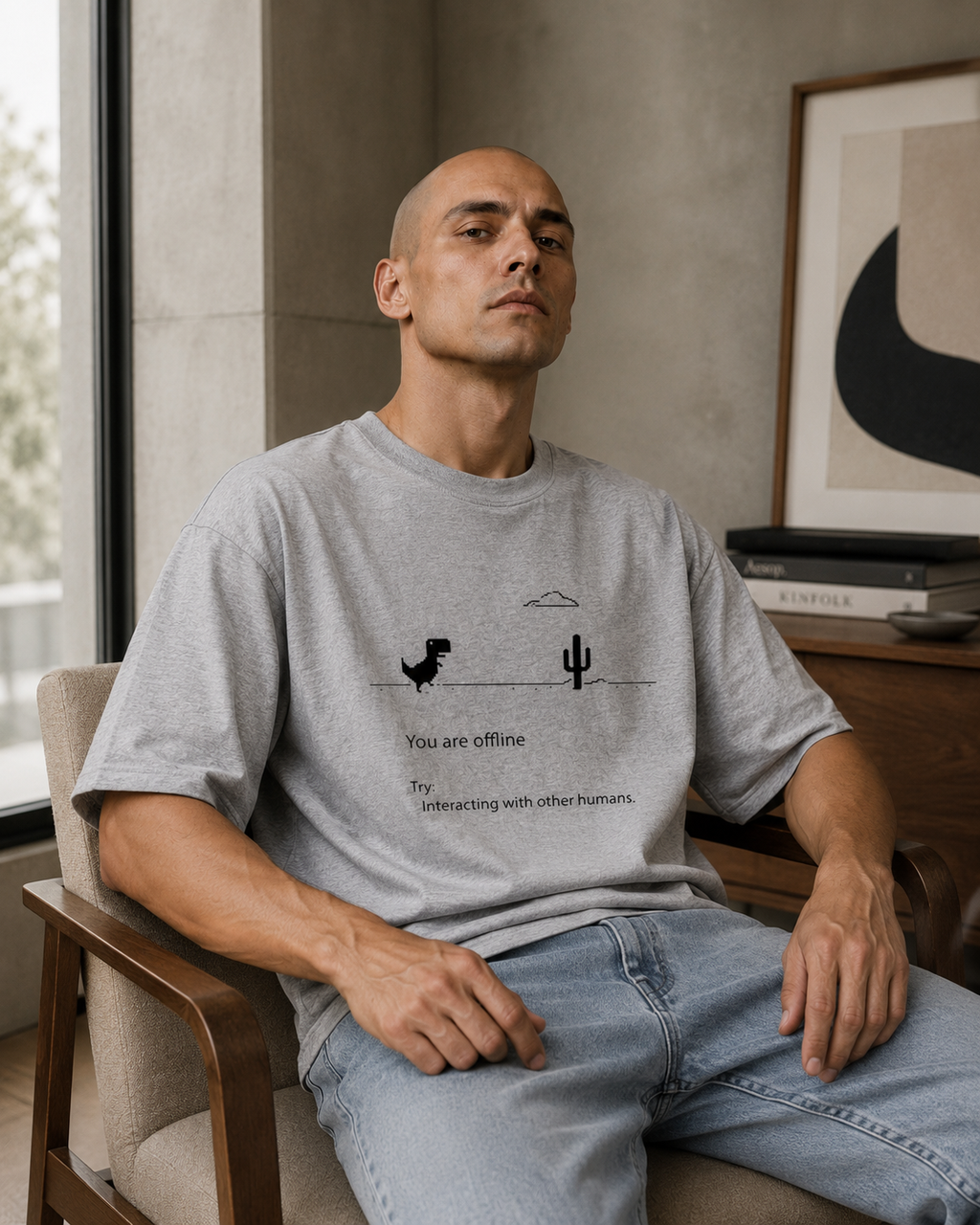 Men's Loose-Fit Graphic T-Shirt - White - Product Image 2