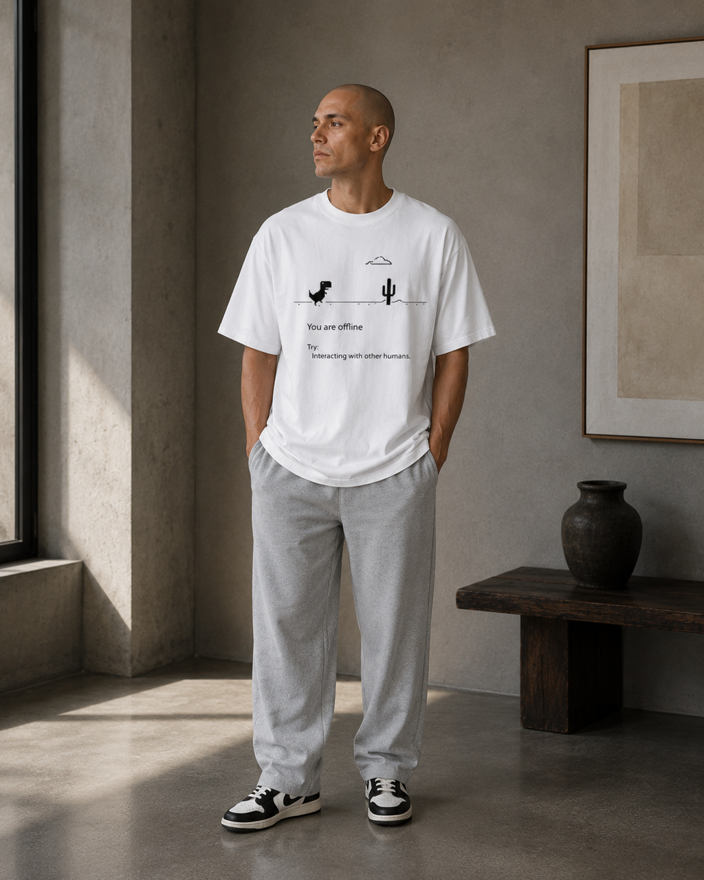 Men's Loose-Fit Graphic T-Shirt - White - Product Image 5
