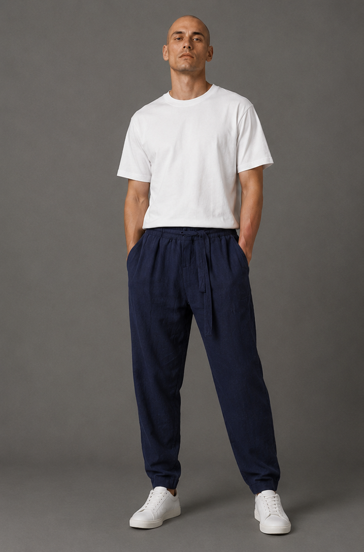 Men's Relaxed Drawstring Pants - Navy Blue - Product Image 1