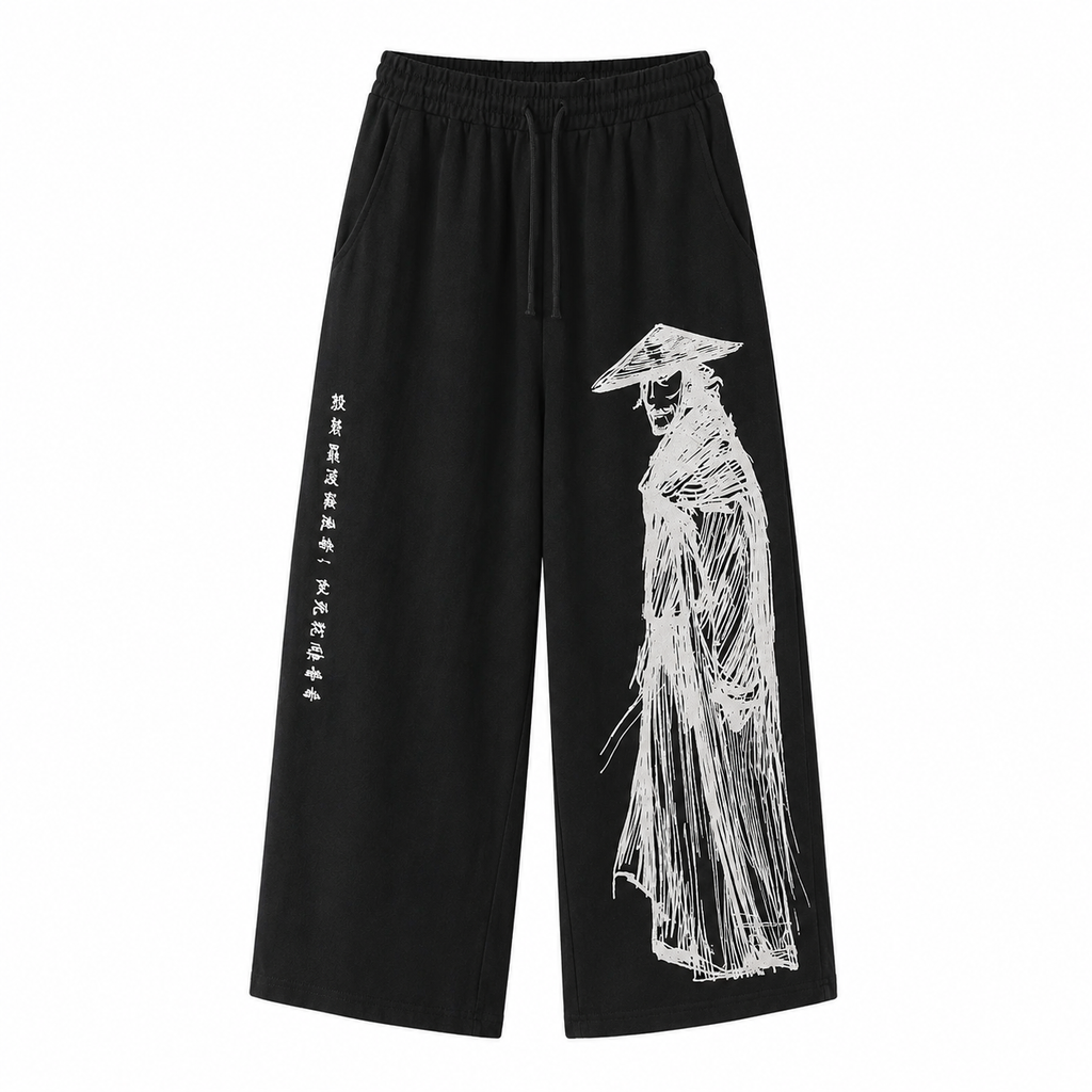 Men's Printed Cotton-Linen Cropped Pants - Black - Product Image 3