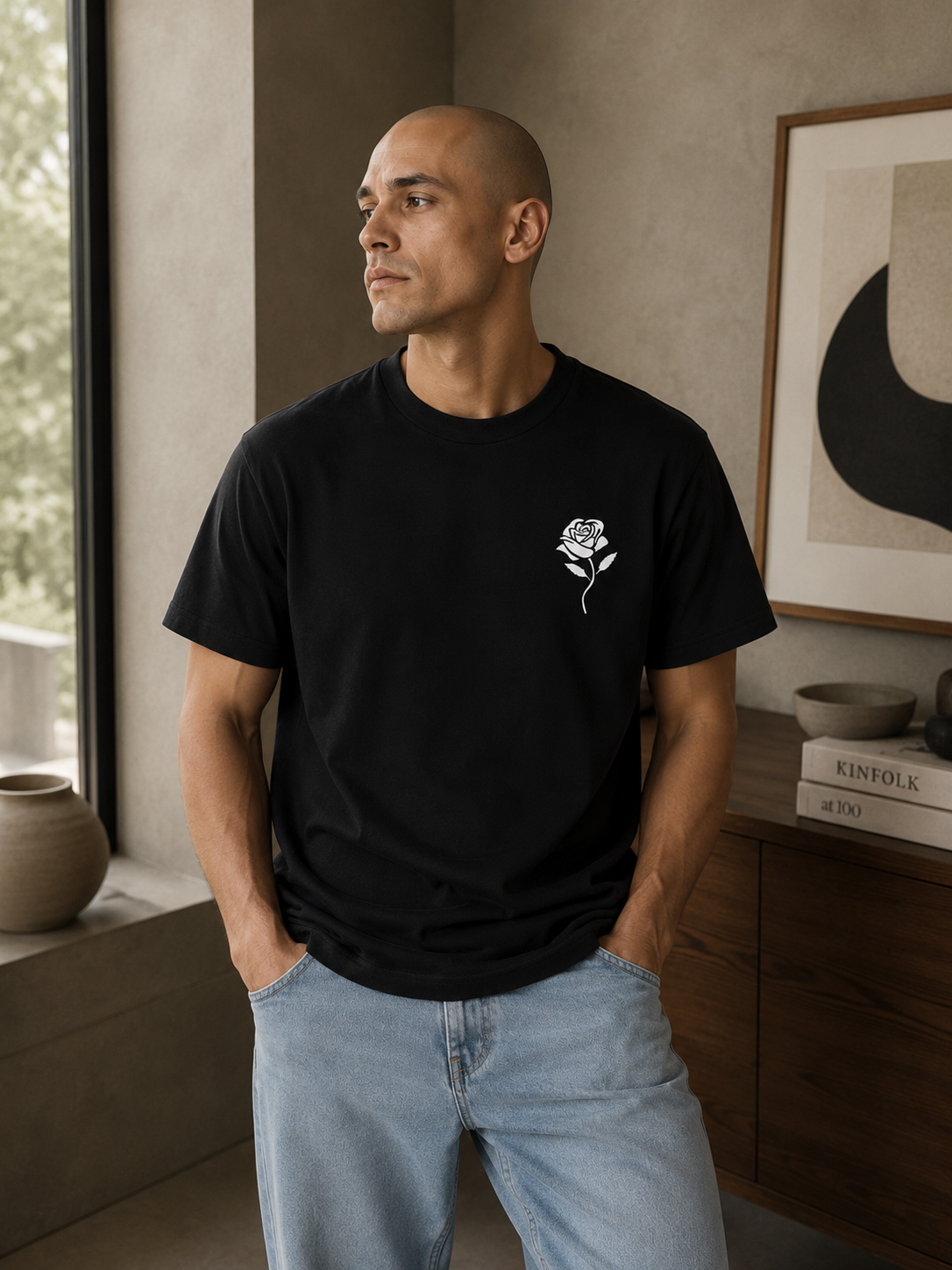 Men's Rose Thermal Graphic T-Shirt - Black - Product Image 2