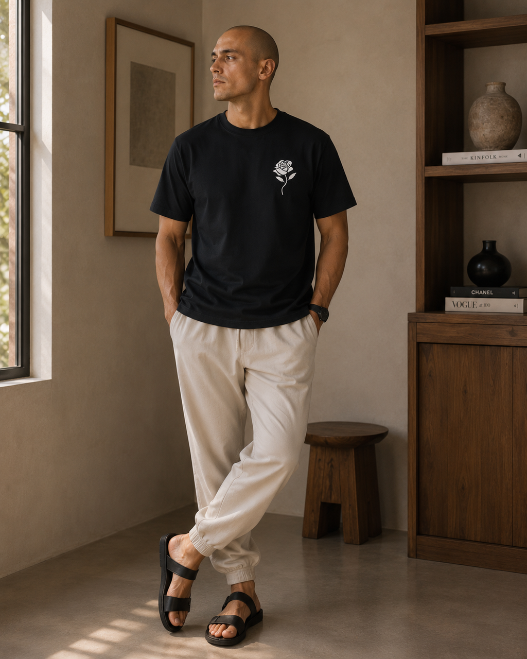Men's Rose Thermal Graphic T-Shirt - Black - Product Image 1