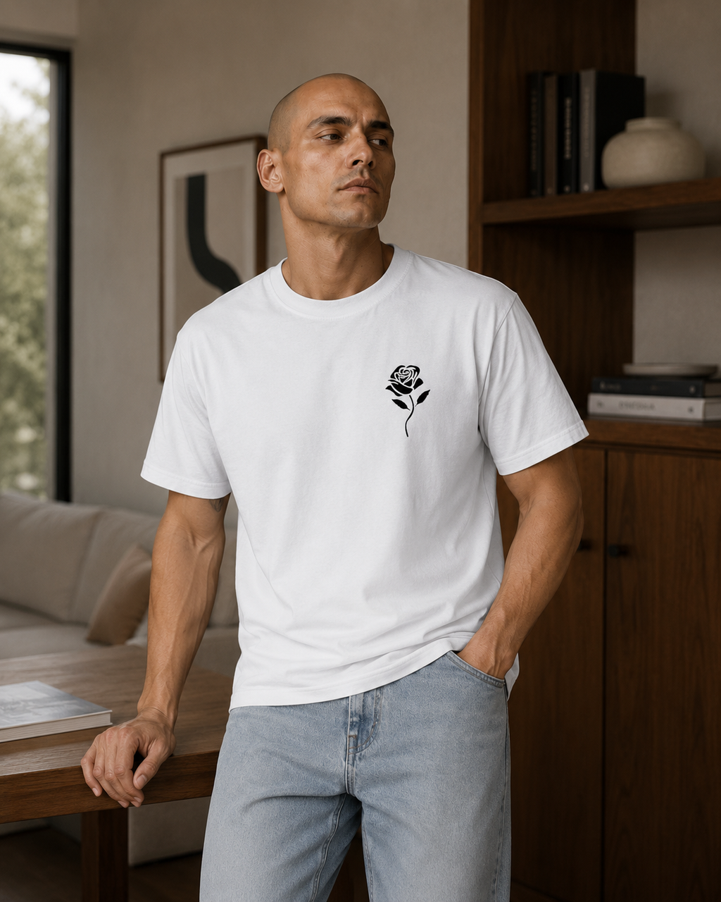 Men's Rose Thermal Graphic T-Shirt - Black - Product Image 3