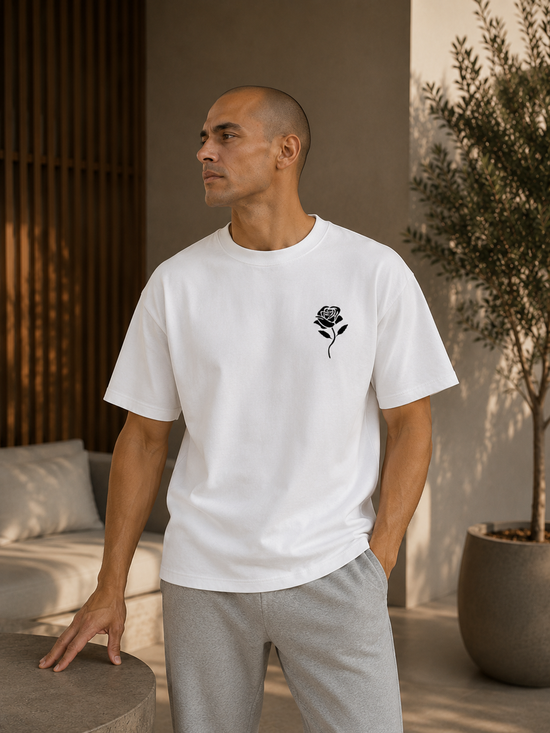 Men's Rose Thermal Graphic T-Shirt - Black - Product Image 4