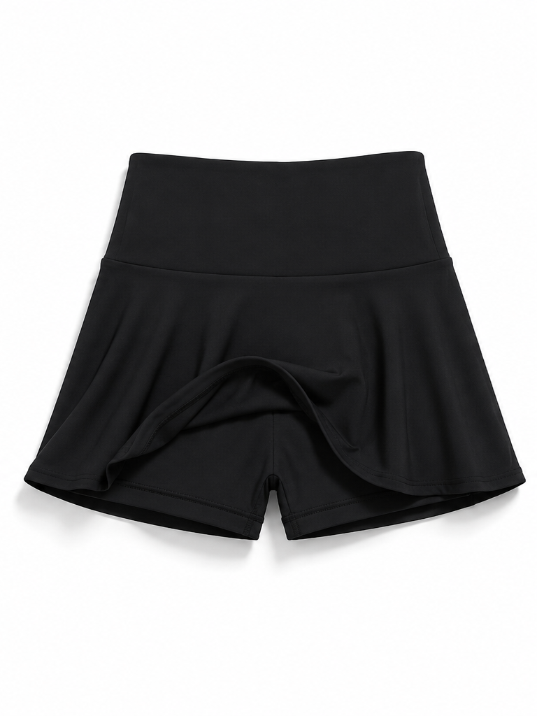 High-Waist Pleated Tennis Skirt - Black - Product Image 4