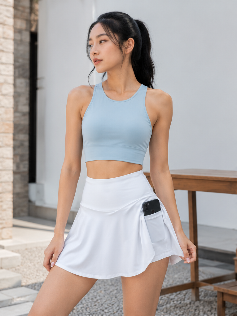 High-Waist Pleated Tennis Skirt - White - Product Image 6