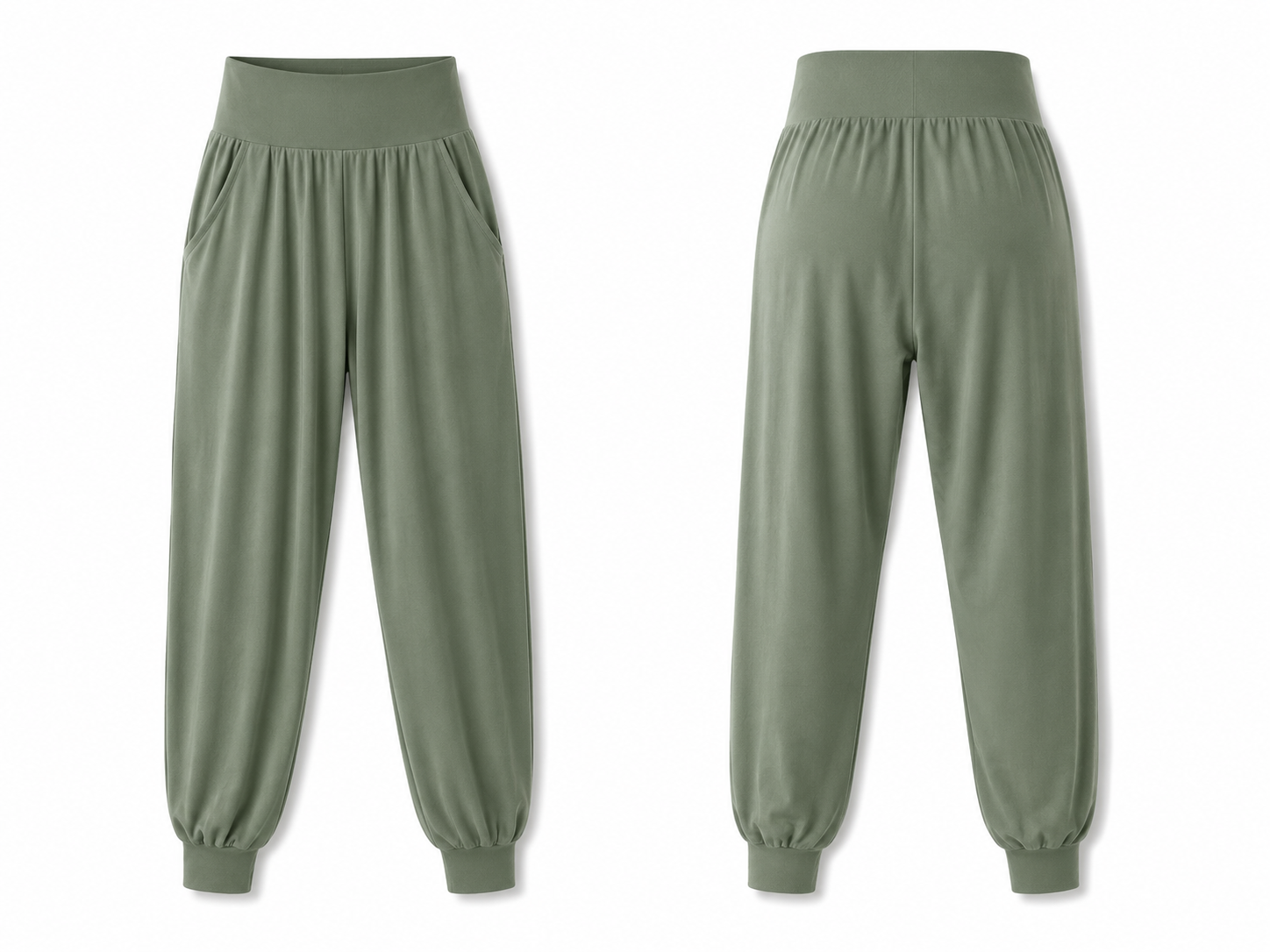 Women's Harem Yoga Pants with Pockets - Khaki - Product Image 6