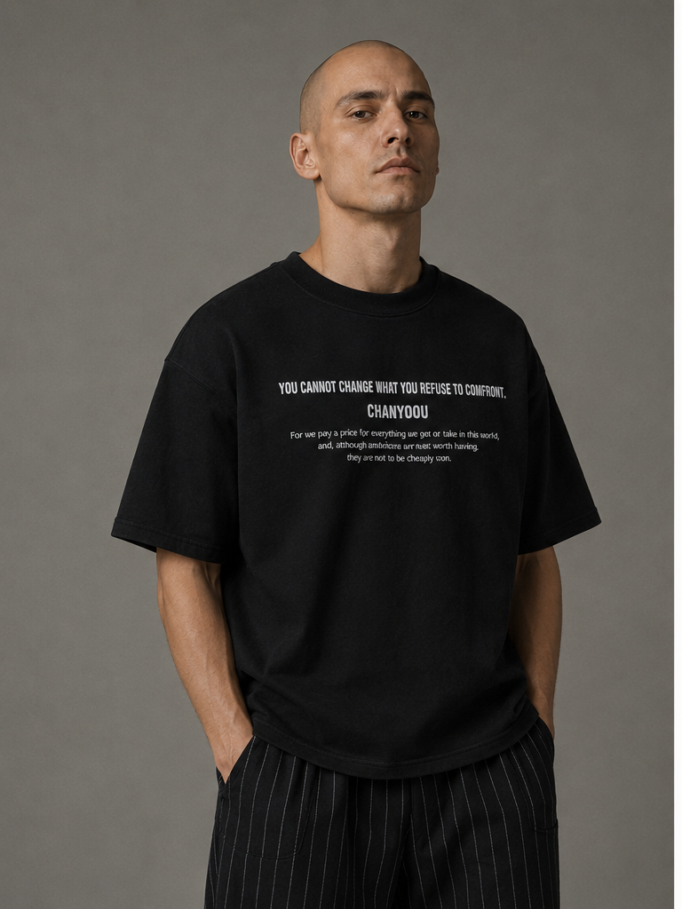 Urban Statement Streetwear Tee Black model front