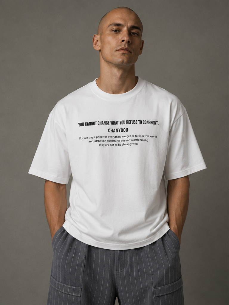 Urban Statement Streetwear Tee White model front