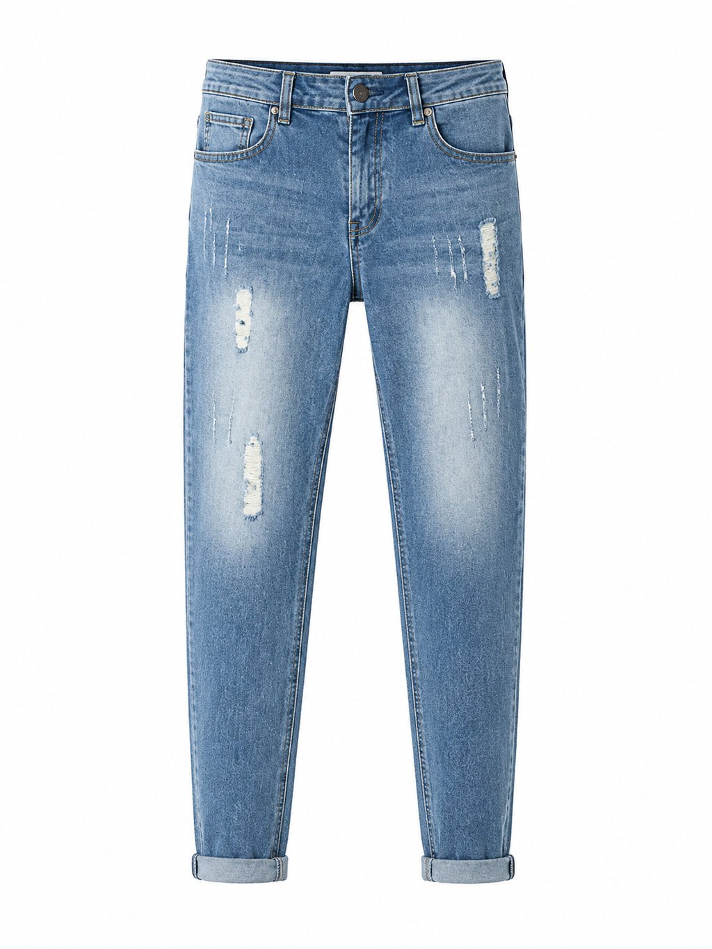 Men's Washed Ripped Cropped Jeans - Light Blue - Product Image 4