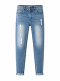 Men's Washed Ripped Cropped Jeans - Light Blue - Product Image 4