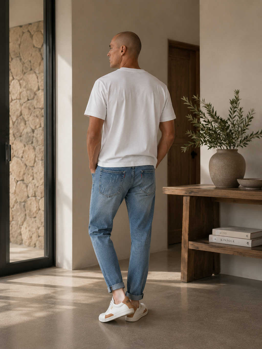 Men's Washed Ripped Cropped Jeans - Light Blue - Product Image 2