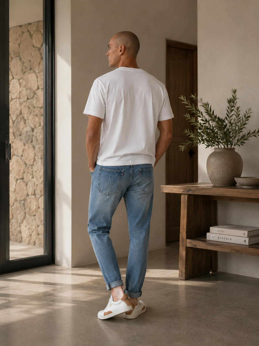 Men's Washed Ripped Cropped Jeans - Light Blue - Product Image 2