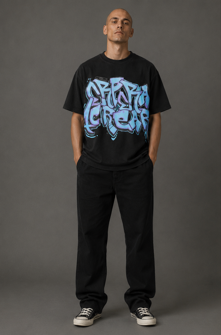 Men's Vintage Loose-Fit Crewneck T-Shirt - Black - Product Image 3
