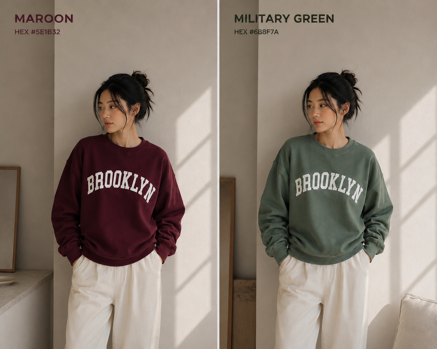 Brooklyn Graphic Crewneck Sweatshirt - Military Green - Product Image 3