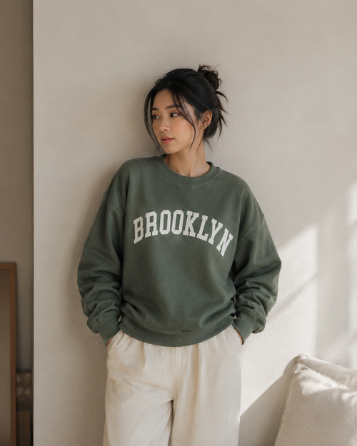 Brooklyn Graphic Crewneck Sweatshirt - Military Green - Product Image 1