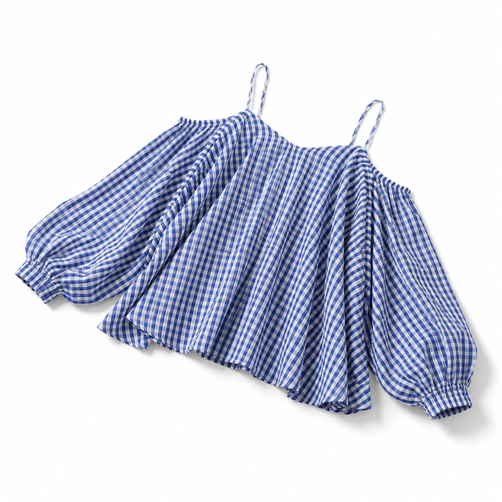 Women's Checkered Cold-Shoulder Top - Product Image 5