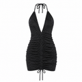 Midnight Shimmer Halter Mini Dress - Black - Product Image 3