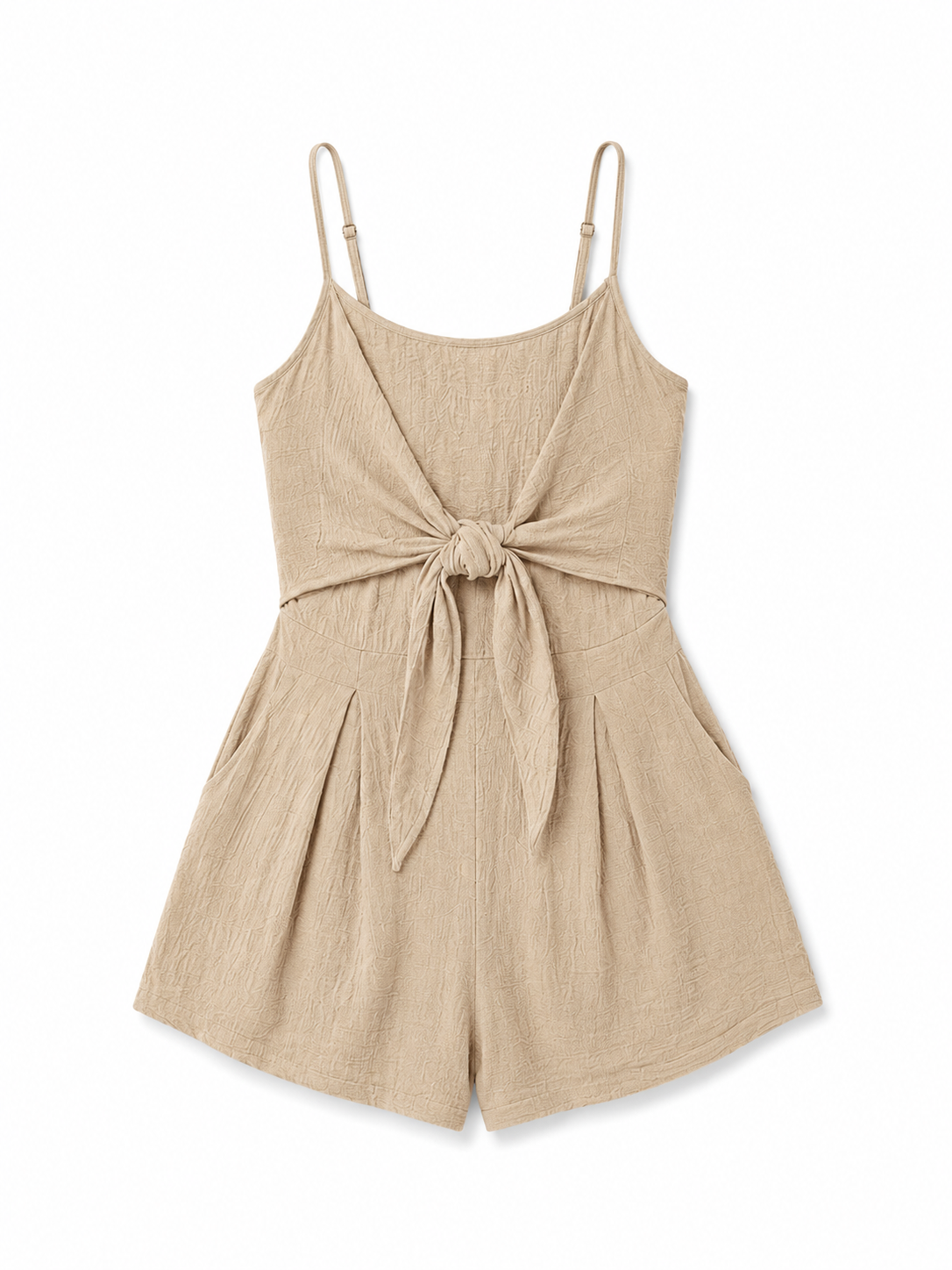 Women's Front-Tie Cotton Cami Romper - Sage - Product Image 5