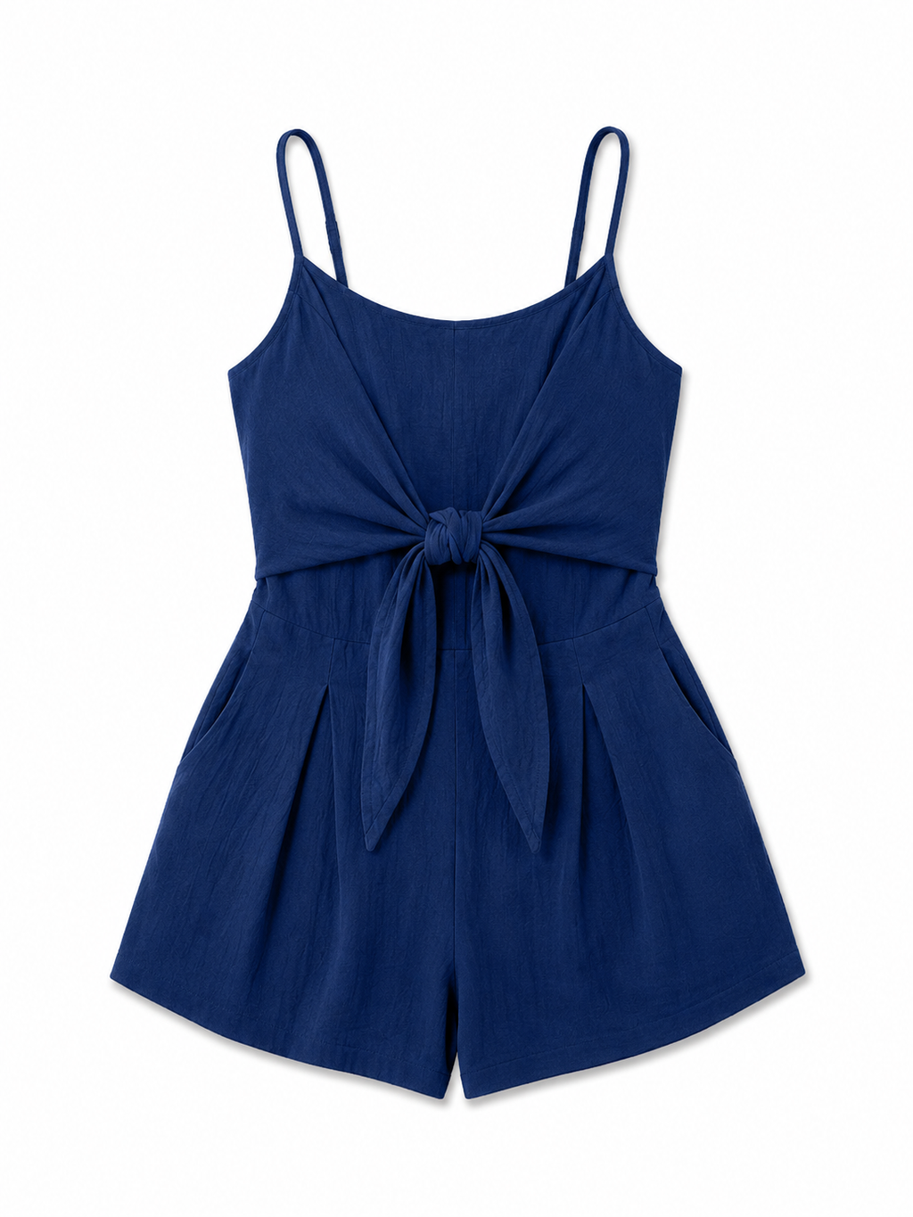 Women's Front-Tie Cotton Cami Romper - Sage - Product Image 6