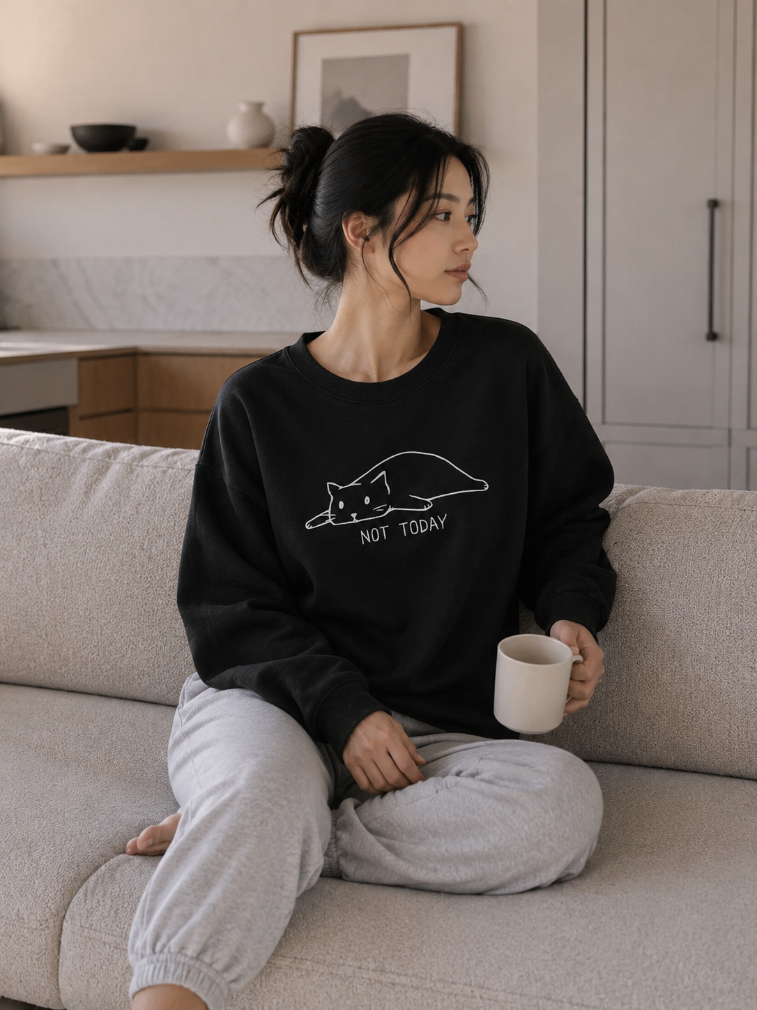 Lazy Cat Graphic Sweatshirt - Black - Product Image 4