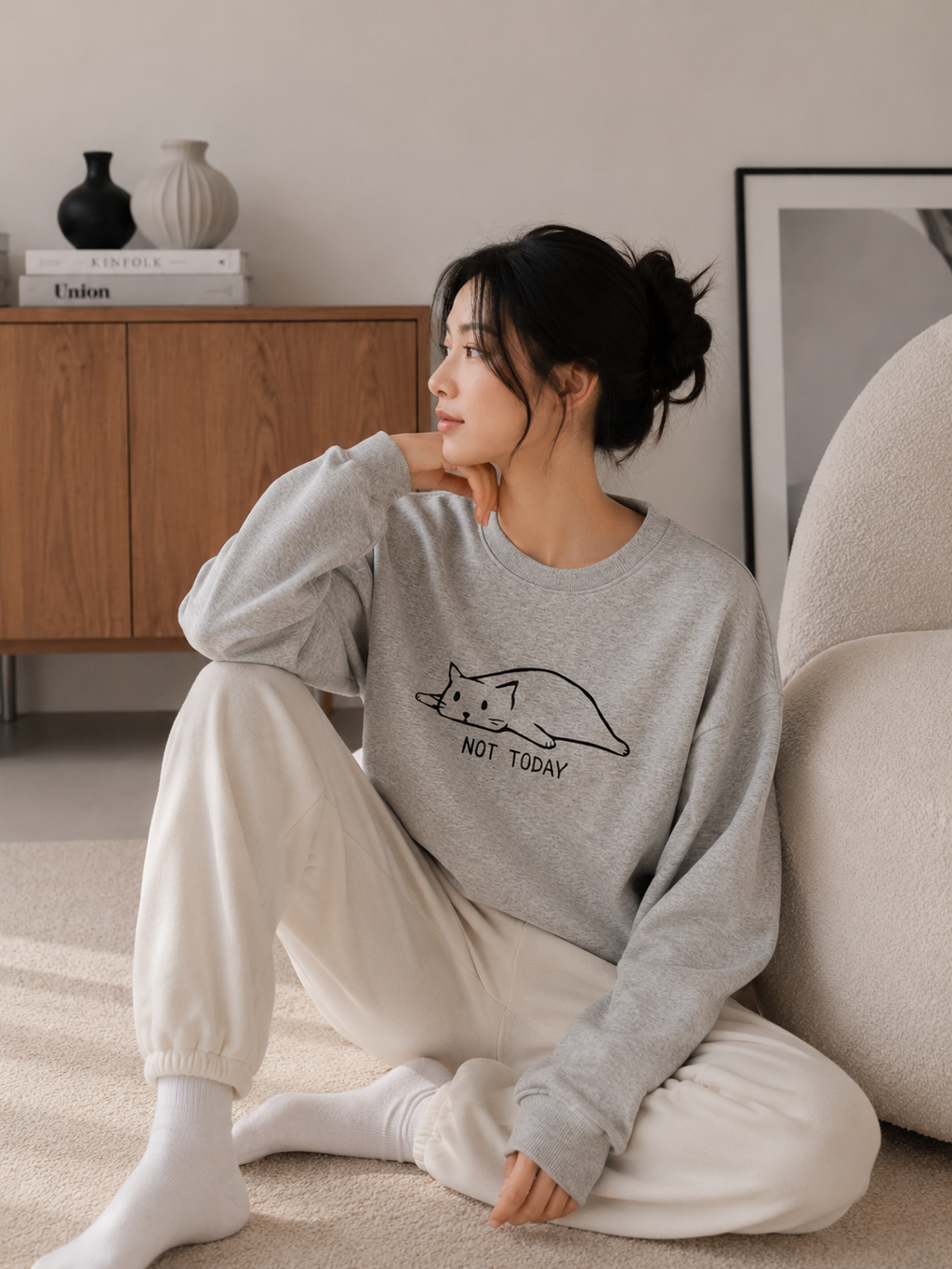Lazy Cat Graphic Sweatshirt - Black - Product Image 3