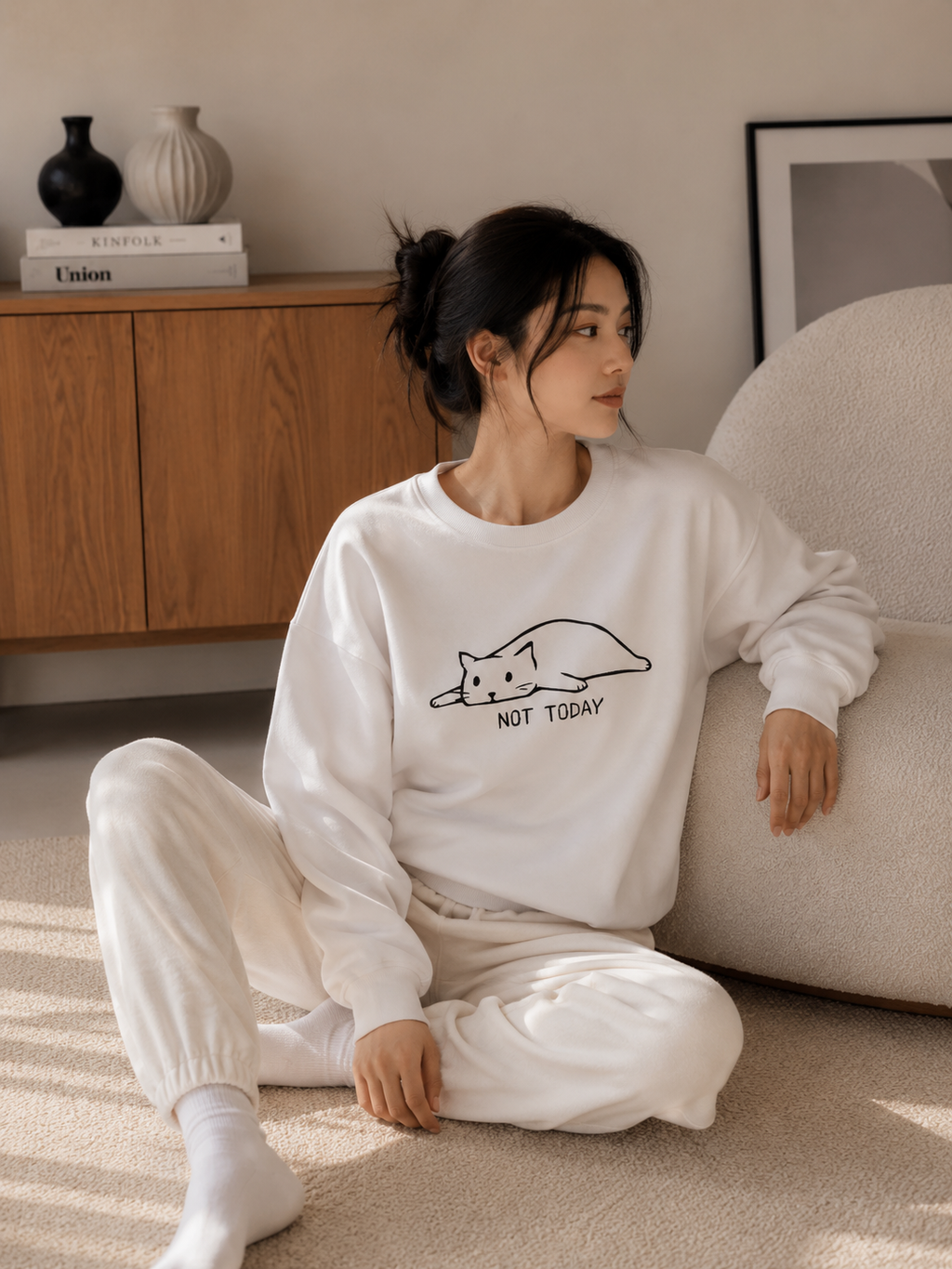 Lazy Cat Graphic Sweatshirt - Black - Product Image 2