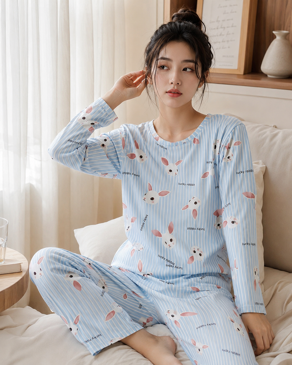 Women's Cozy Long-Sleeve Pajama Set - Blue - Product Image 1
